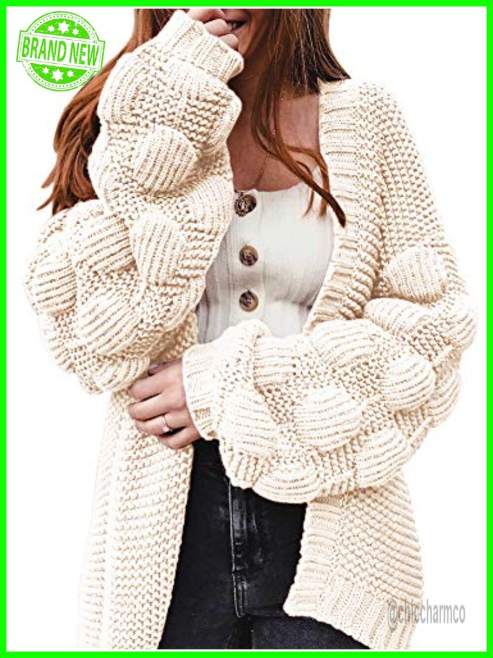 Oversized Chunky Knit Cardigan Loose Baggy Cable Knit Sweater Coat Women